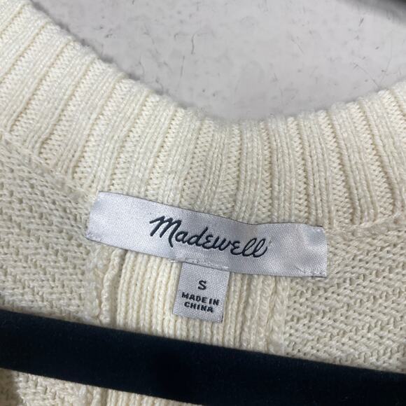 Madewell Small Greensboro Button Back Sweater Cream Periwinkle Colorblock - Picture 10 of 10